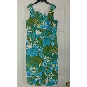 TALBOTS Sheath Dress Size 10P Petite Sleeveless Square Neck Blue Green Floral
